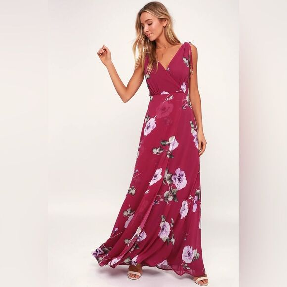 Lulus Magenta Floral Print Maxi Dress XL - Picture 3 of 5